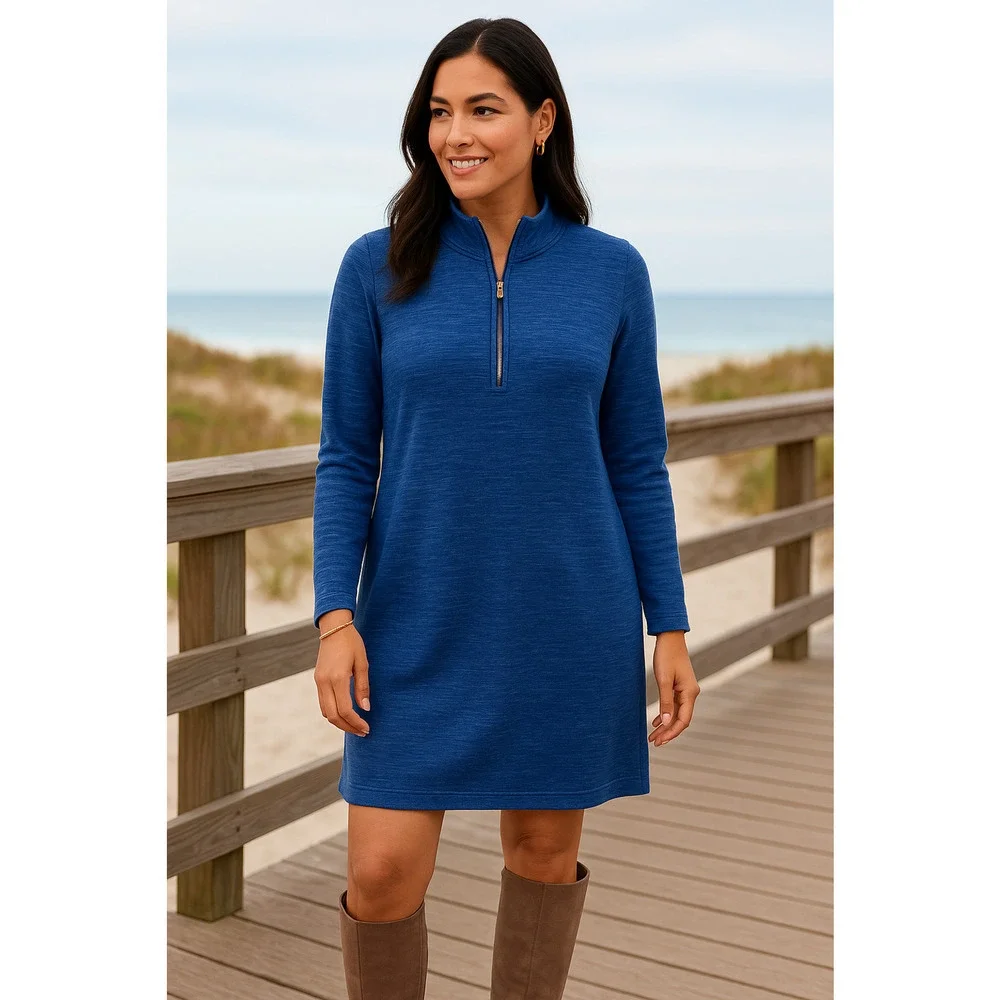 Tommy Bahama Blue Quarter Zip Sweater Dress Long Sleeve Pullover Knit M/L